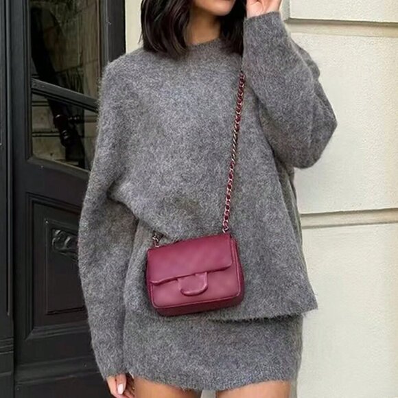 Grey Casual Women's Knit Sweater & Mini Skirt Set - Picture 1 of 3